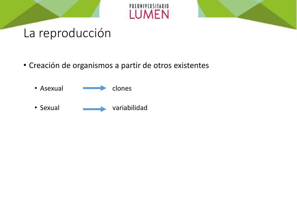 La reproducción Creación de organismos a partir de otros existentes