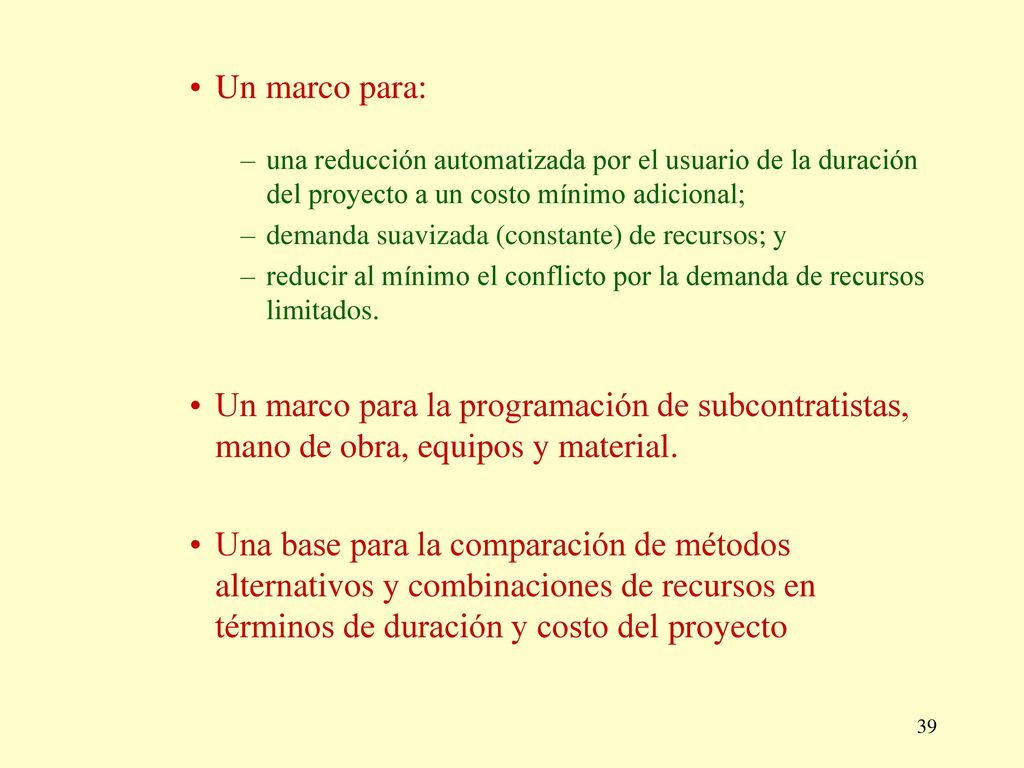 Un marco para: una reducción automatizada por el usuario de la duración del proyecto a un costo mínimo adicional;