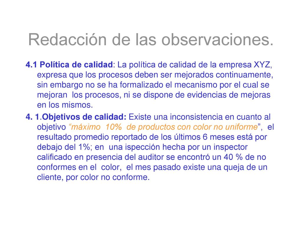 Redacción de las observaciones.