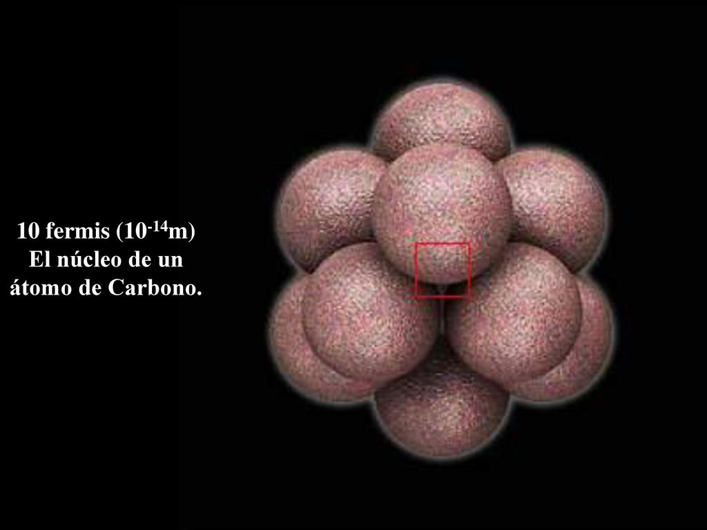 10 fermis (10-14m) El núcleo de un átomo de Carbono.