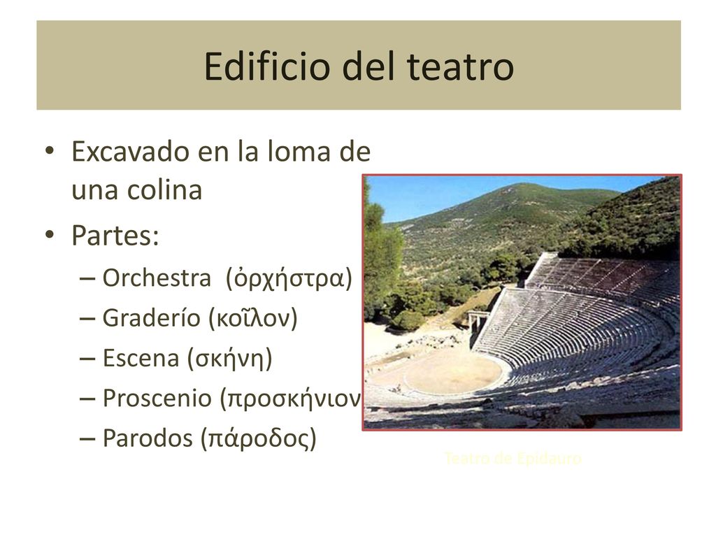 Edificio del teatro Excavado en la loma de una colina Partes: