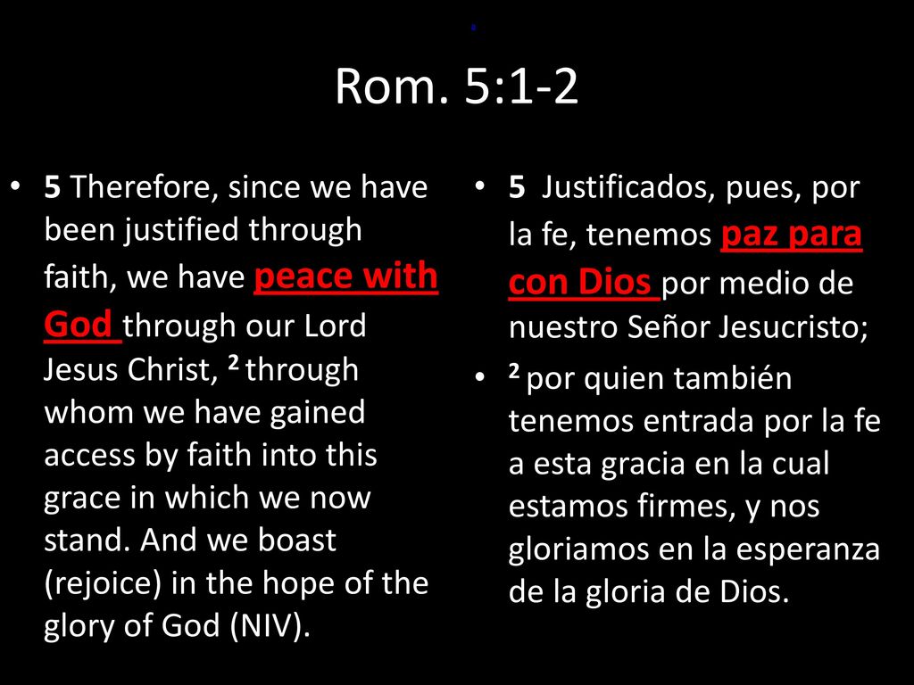 5 Therefore, since we have been justified through faith, we[a] have peace with God through our Lord Jesus Christ, 2 through whom we have gained access by faith into this grace in which we now stand. And we boast (rejoice) in the hope of the glory of God (NIV).