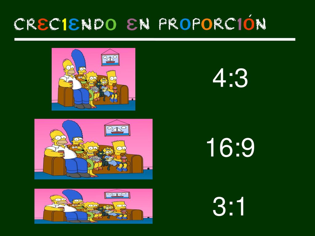 4:3 16:9. Misma imagen en diferentes proporciones. Se puede apreciar las caras más alargadas o los ojos ovalados en vez de redondos.