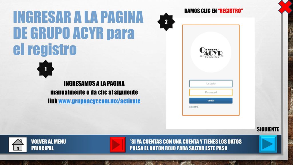 INGRESAR A LA PAGINA DE GRUPO ACYR para el registro
