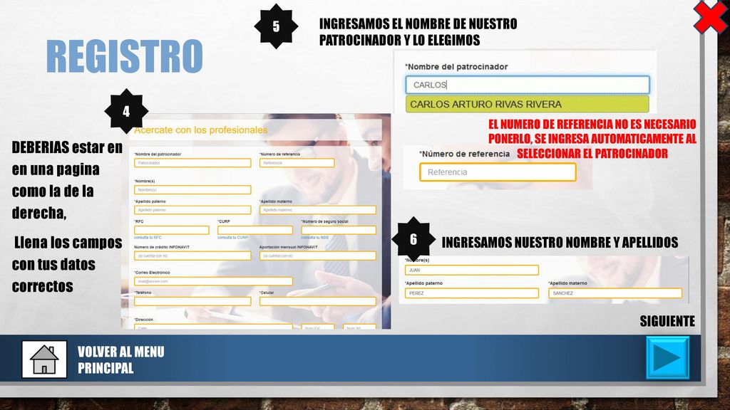 5 INGRESAMOS EL NOMBRE DE NUESTRO PATROCINADOR Y LO ELEGIMOS. REGISTRO. 4.