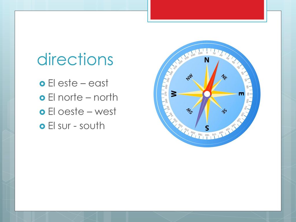 directions El este – east El norte – north El oeste – west