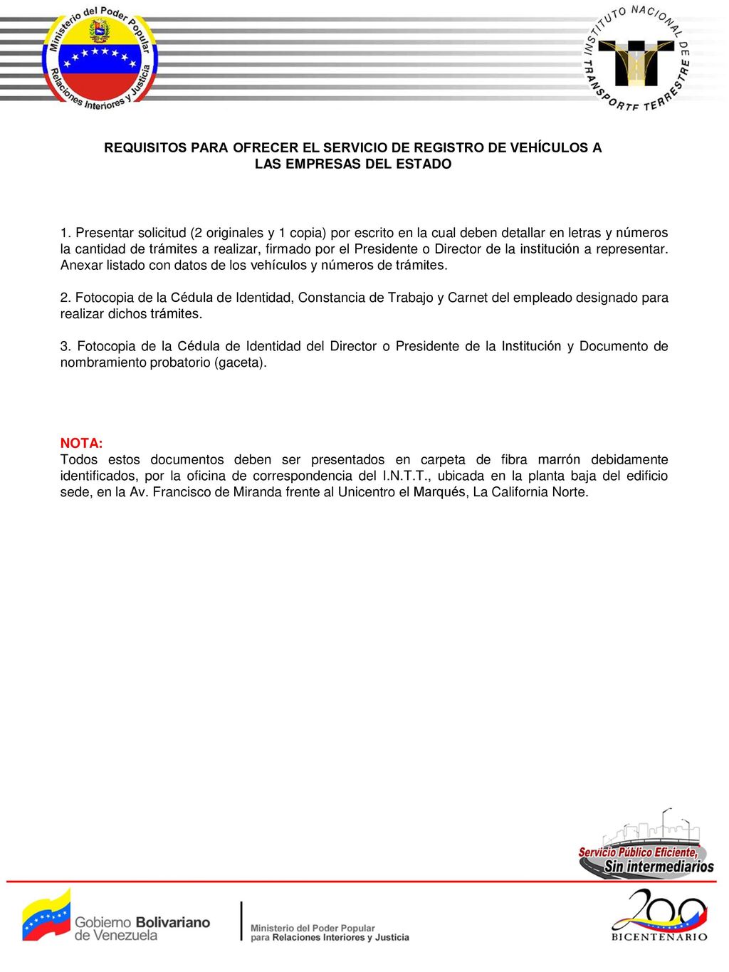 REQUISITOS PARA OFRECER EL SERVICIO DE REGISTRO DE VEHÍCULOS A LAS EMPRESAS DEL ESTADO