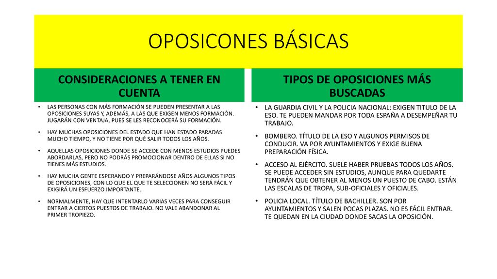 CONSIDERACIONES A TENER EN CUENTA TIPOS DE OPOSICIONES MÁS BUSCADAS