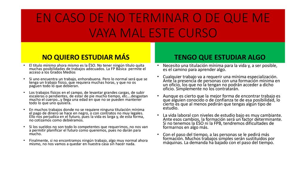 EN CASO DE NO TERMINAR O DE QUE ME VAYA MAL ESTE CURSO