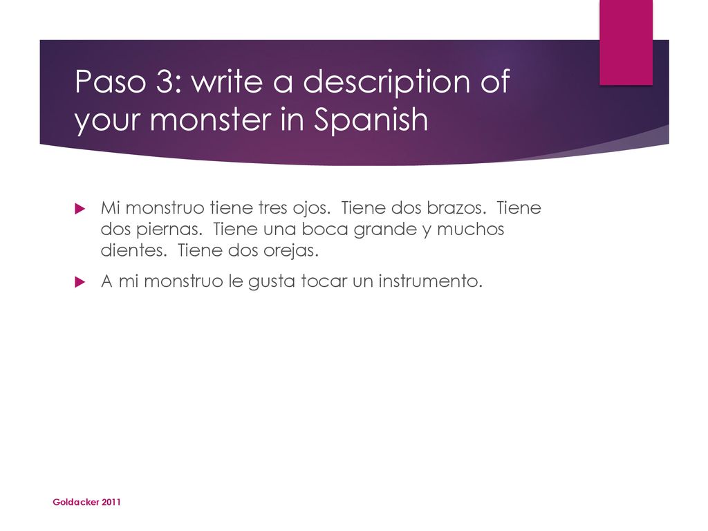 Paso 3: write a description of your monster in Spanish