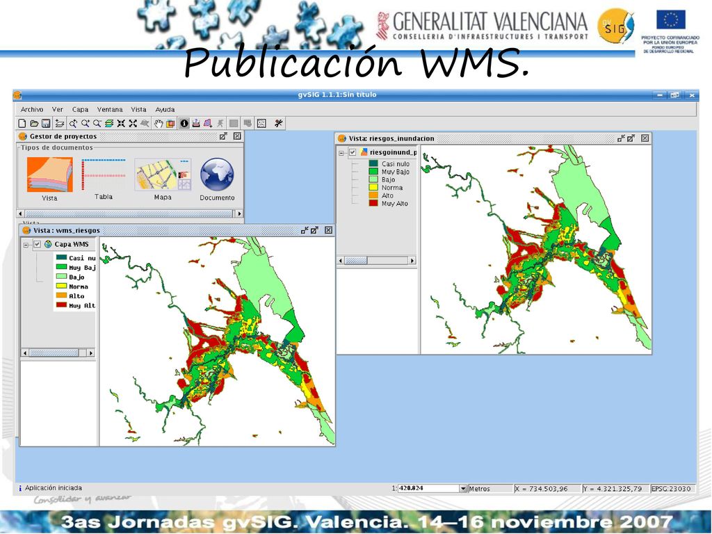Publicación WMS. Simulamos el trabajo que realizaría un técnico avanzado, en este caso, experto en la creación de mapas de riesgo de inundaciones.