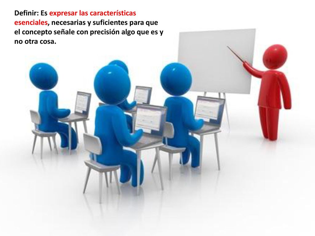 Definir: Es expresar las características esenciales, necesarias y suficientes para que el concepto señale con precisión algo que es y no otra cosa.