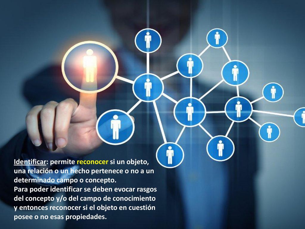 Identificar: permite reconocer si un objeto, una relación o un hecho pertenece o no a un determinado campo o concepto.