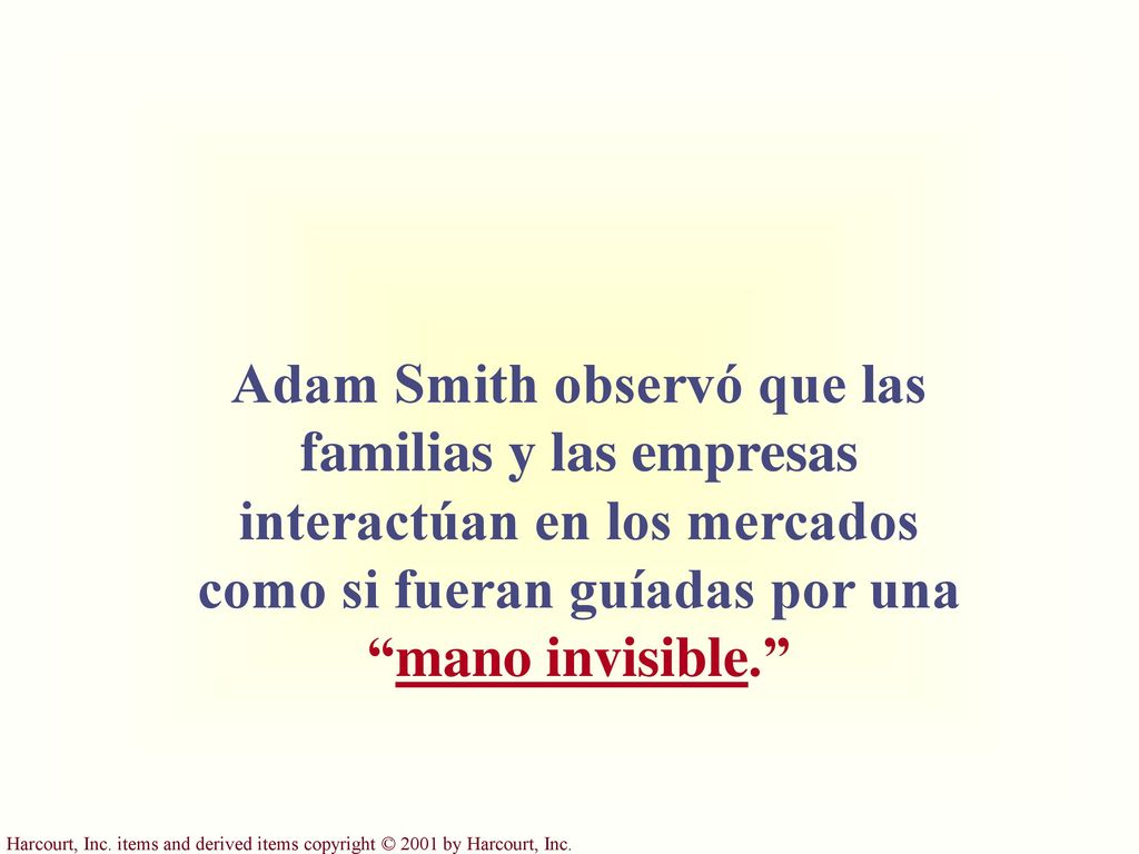 Adam Smith observó que las familias y las empresas interactúan en los mercados como si fueran guíadas por una mano invisible.