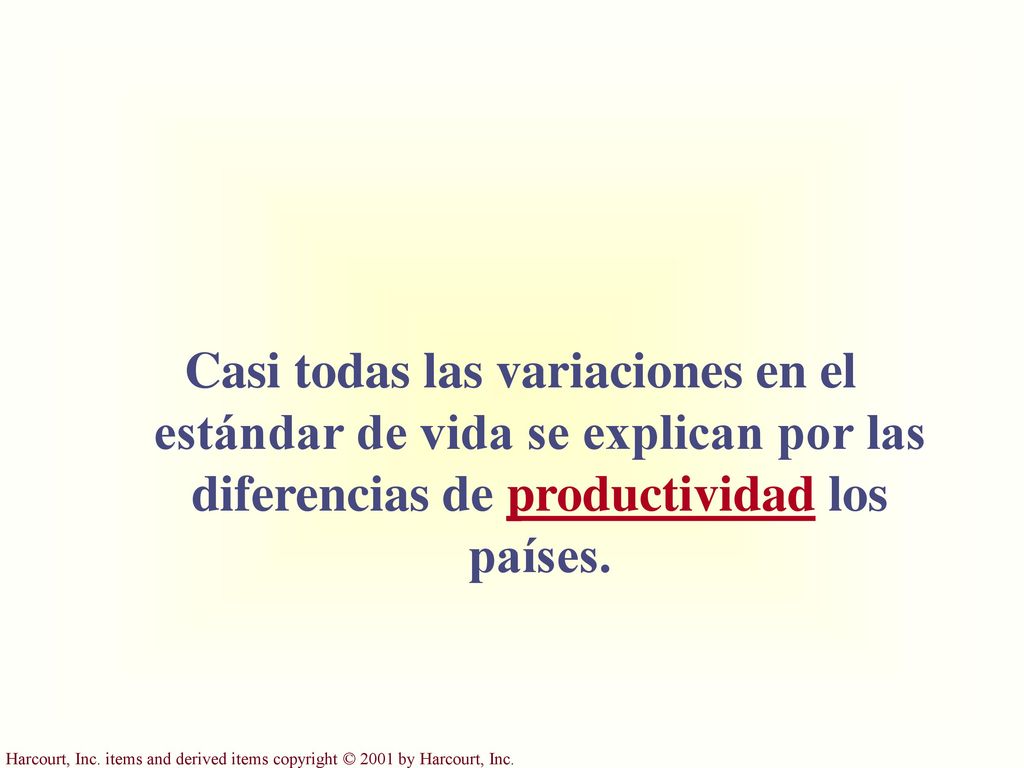 Casi todas las variaciones en el estándar de vida se explican por las diferencias de productividad los países.