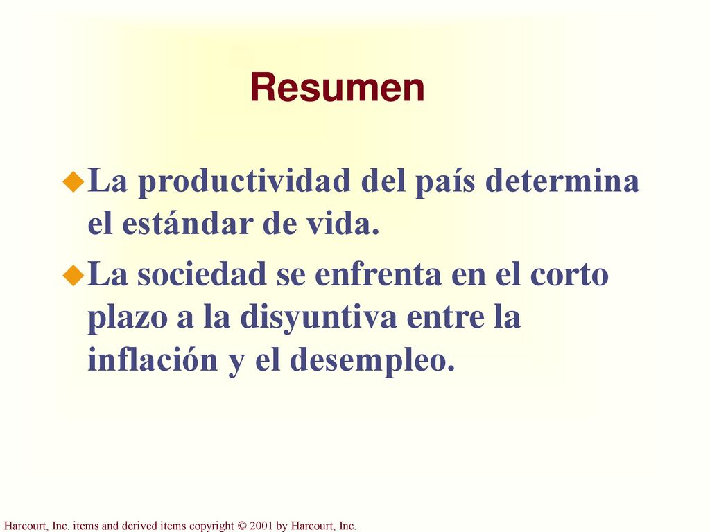 Resumen La productividad del país determina el estándar de vida.