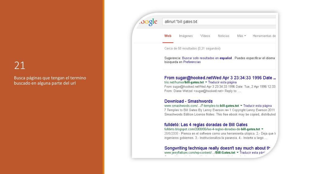 21 Busca páginas que tengan el termino buscado en alguna parte del url