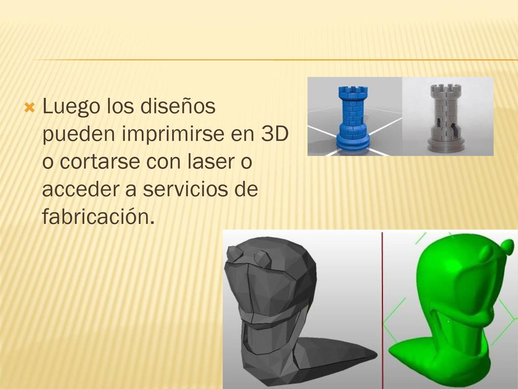 Luego los diseños pueden imprimirse en 3D o cortarse con laser o acceder a servicios de fabricación.