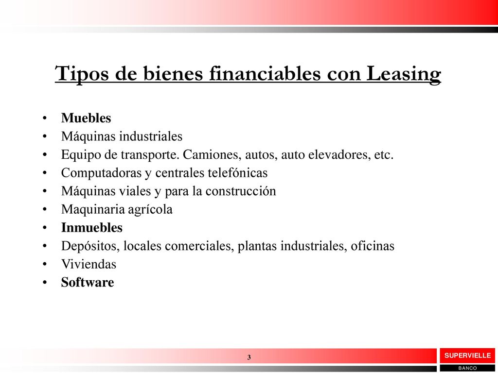 Tipos de bienes financiables con Leasing