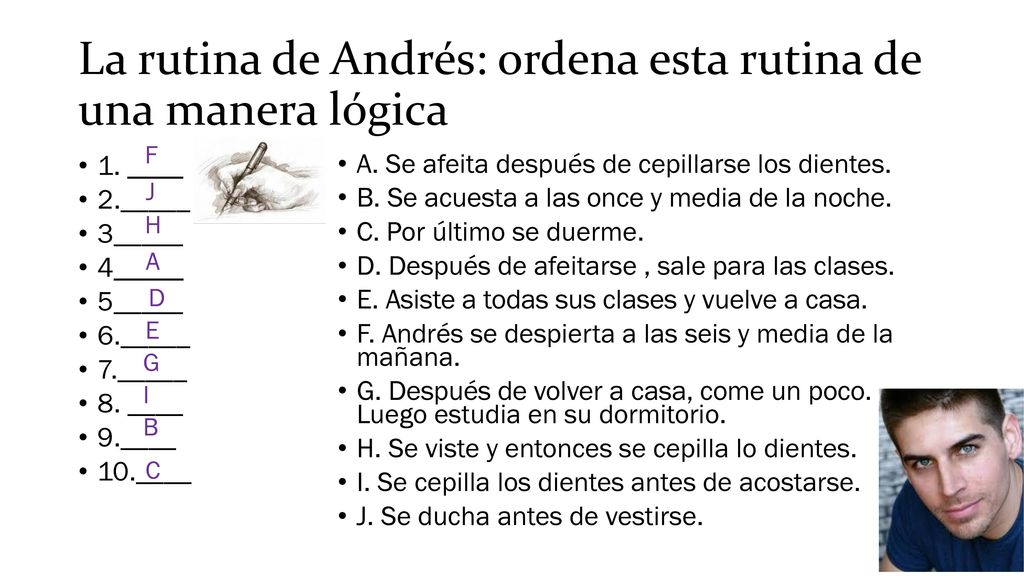 La rutina de Andrés: ordena esta rutina de una manera lógica
