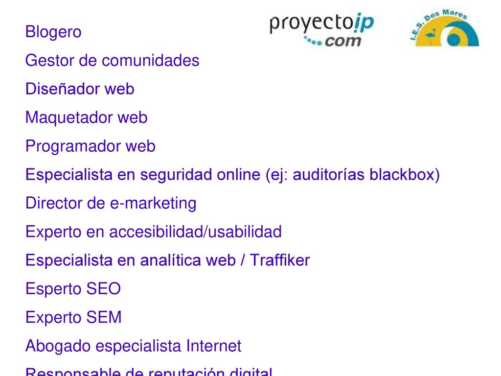 Nuevas profesiones: Blogero Gestor de comunidades Diseñador web