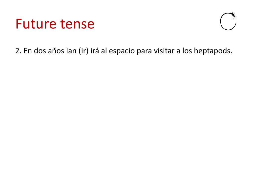 Future tense 2. En dos años Ian (ir) irá al espacio para visitar a los heptapods.