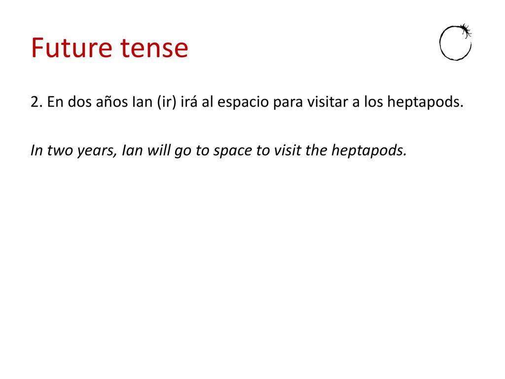 Future tense 2. En dos años Ian (ir) irá al espacio para visitar a los heptapods.