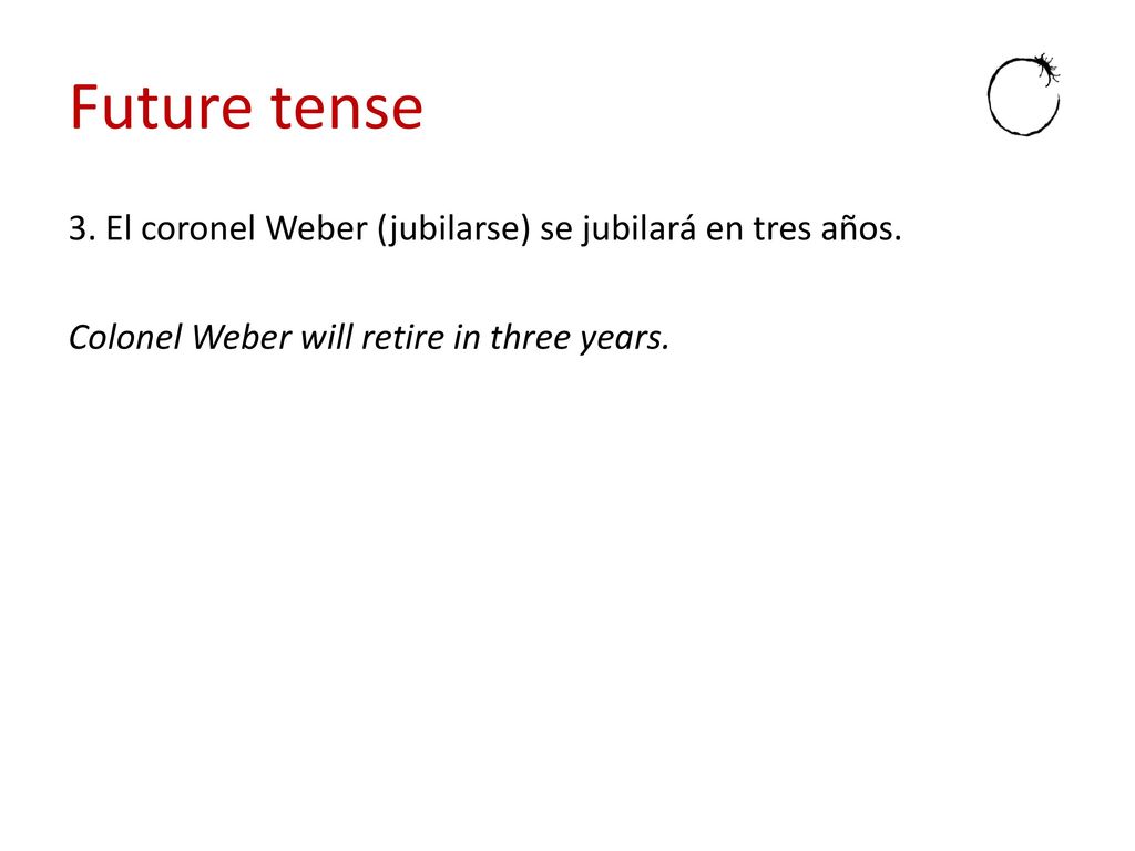 Future tense 3. El coronel Weber (jubilarse) se jubilará en tres años.