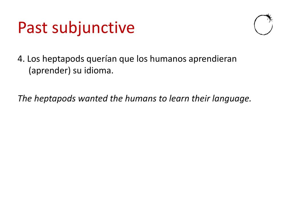 Past subjunctive 4. Los heptapods querían que los humanos aprendieran (aprender) su idioma.