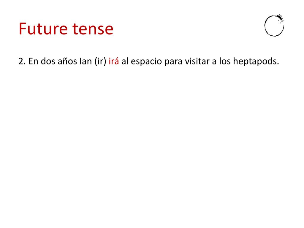Future tense 2. En dos años Ian (ir) irá al espacio para visitar a los heptapods.