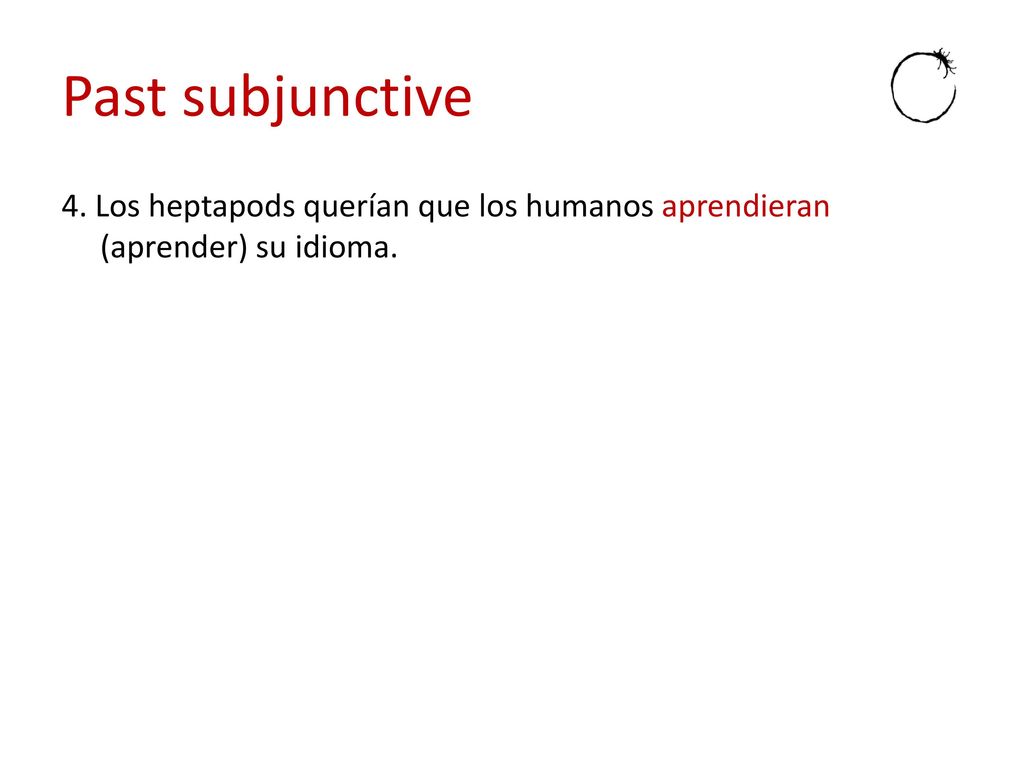 Past subjunctive 4. Los heptapods querían que los humanos aprendieran (aprender) su idioma.