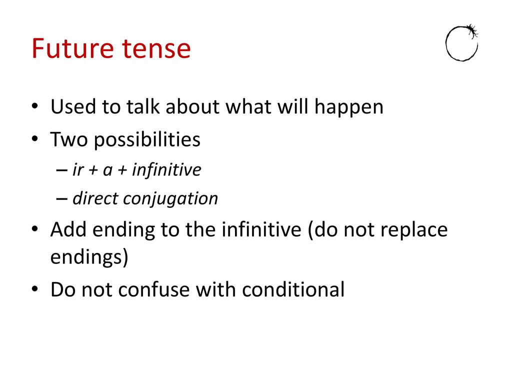 Future tense Used to talk about what will happen Two possibilities