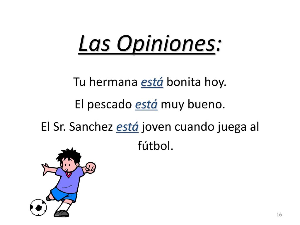 Las Opiniones: Tu hermana está bonita hoy. El pescado está muy bueno.