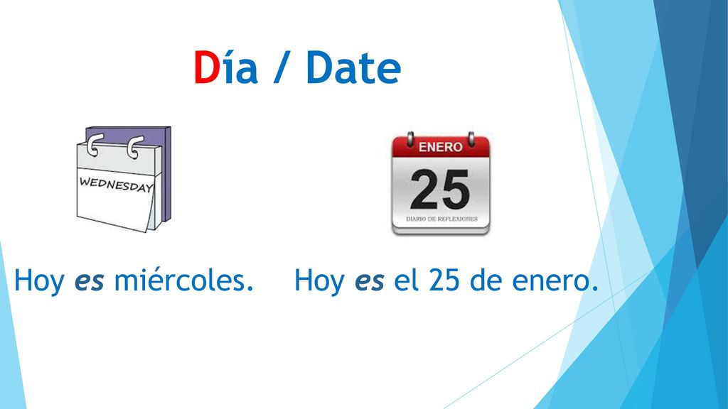 Día / Date Hoy es miércoles. Hoy es el 25 de enero.