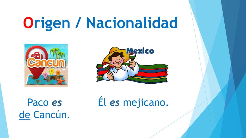 Origen / Nacionalidad Paco es de Cancún. Él es mejicano.