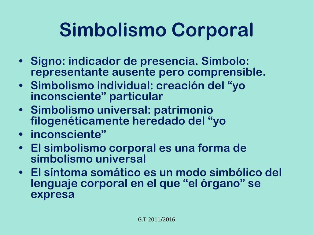 Simbolismo Corporal Signo: indicador de presencia. Símbolo: representante ausente pero comprensible.