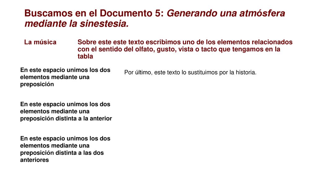 Buscamos en el Documento 5: Generando una atmósfera mediante la sinestesia.