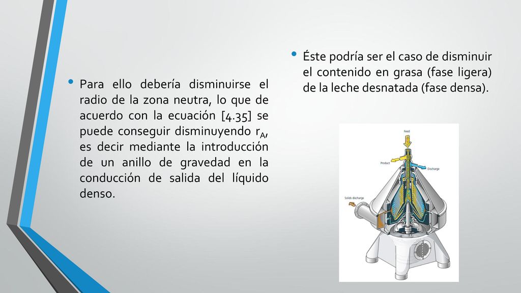 Éste podría ser el caso de disminuir el contenido en grasa (fase ligera) de la leche desnatada (fase densa).