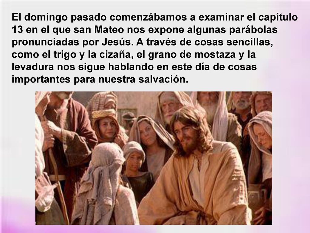 El domingo pasado comenzábamos a examinar el capítulo 13 en el que san Mateo nos expone algunas parábolas pronunciadas por Jesús.