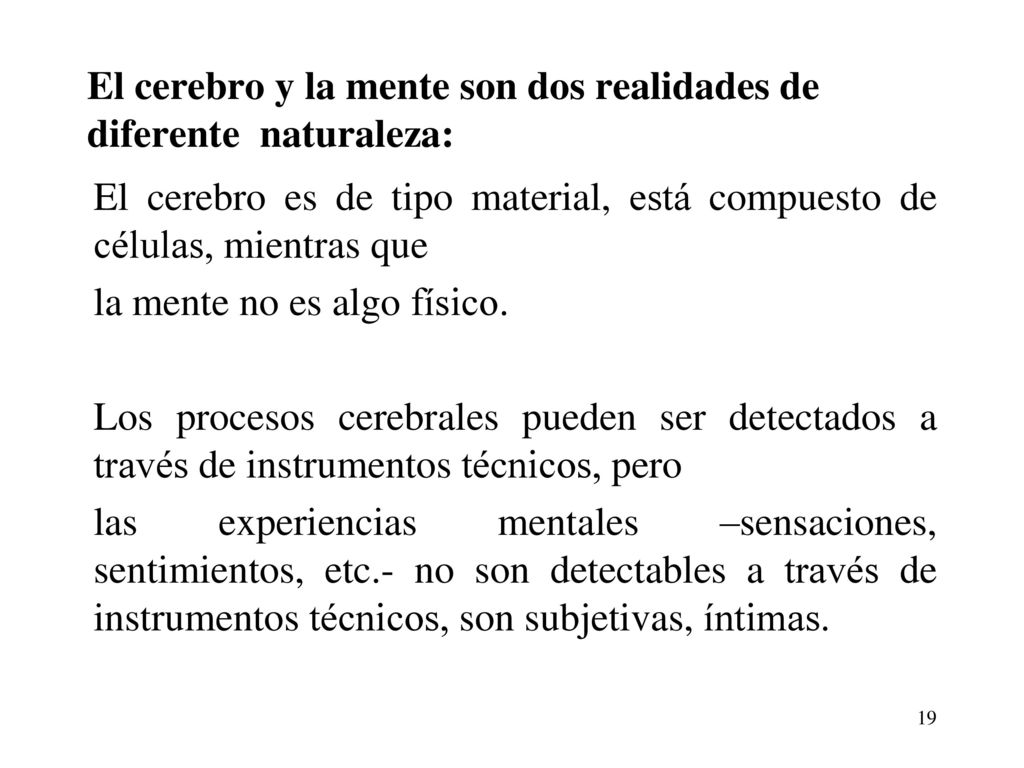 El cerebro y la mente son dos realidades de diferente naturaleza: