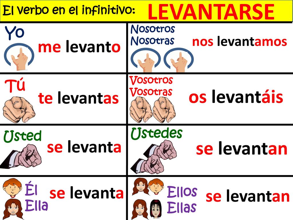 LEVANTARSE os levantáis se levantan me levanto te levantas se levanta