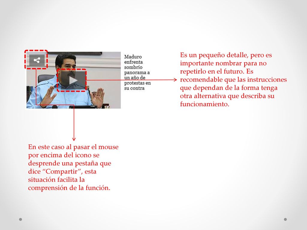 Es un pequeño detalle, pero es importante nombrar para no repetirlo en el futuro. Es recomendable que las instrucciones que dependan de la forma tenga otra alternativa que describa su funcionamiento.