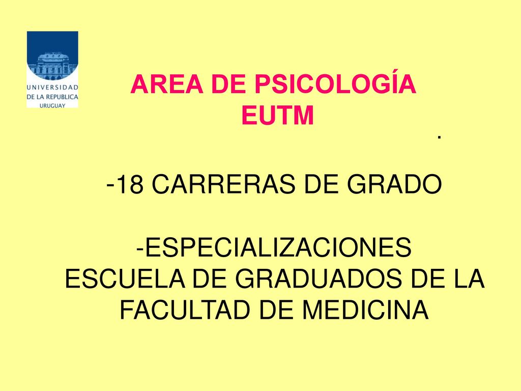 . AREA DE PSICOLOGÍA EUTM -18 CARRERAS DE GRADO -ESPECIALIZACIONES ESCUELA DE GRADUADOS DE LA FACULTAD DE MEDICINA.