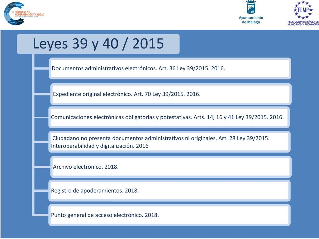 Leyes 39 y 40 / 2015 Documentos administrativos electrónicos. Art. 36 Ley 39/ Expediente original electrónico. Art. 70 Ley 39/