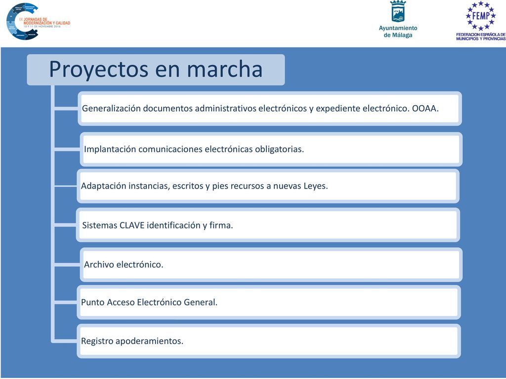 Proyectos en marcha Generalización documentos administrativos electrónicos y expediente electrónico. OOAA.