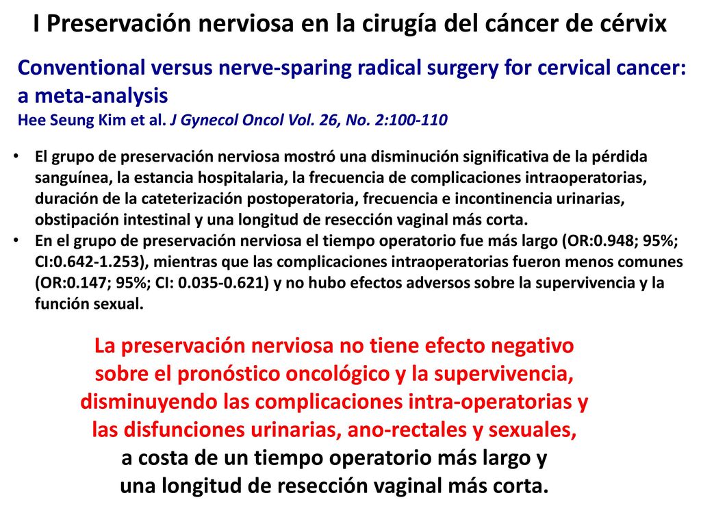 I Preservación nerviosa en la cirugía del cáncer de cérvix