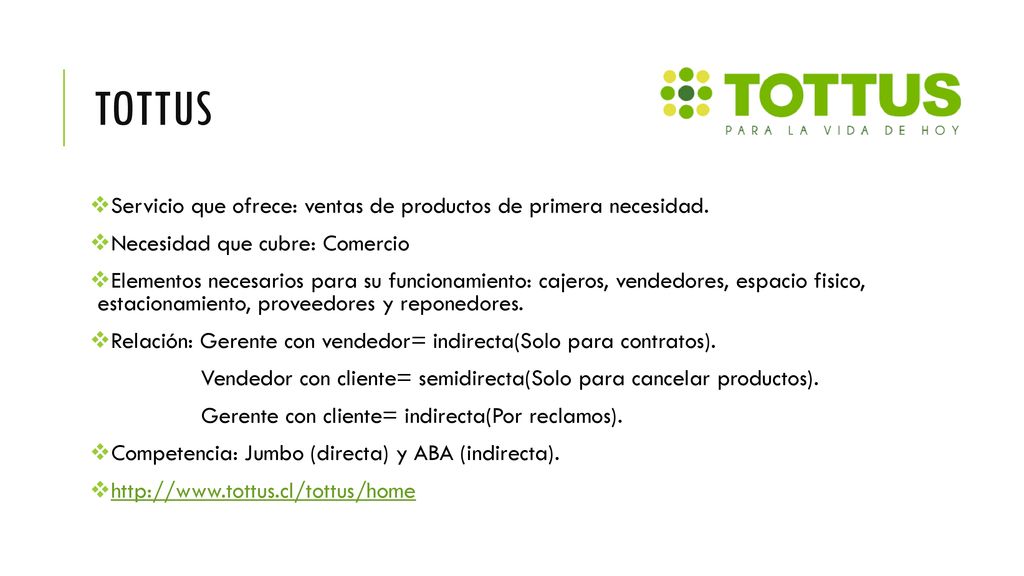 Tottus Servicio que ofrece: ventas de productos de primera necesidad.