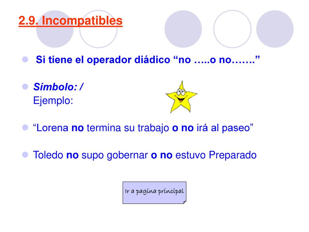 2.9. Incompatibles Si tiene el operador diádico no …..o no…….