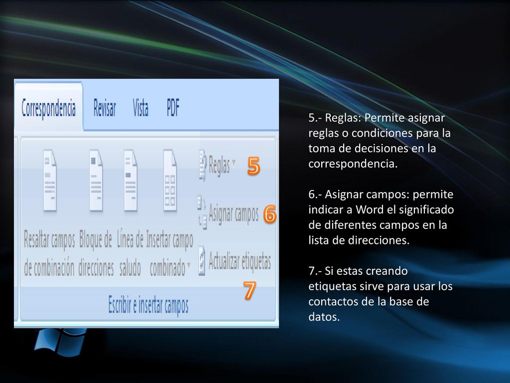 5.- Reglas: Permite asignar reglas o condiciones para la toma de decisiones en la correspondencia.