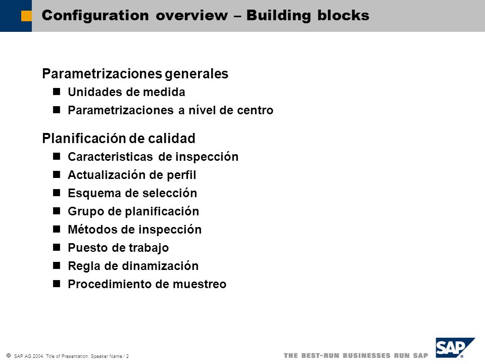 Configuration overview – Building blocks